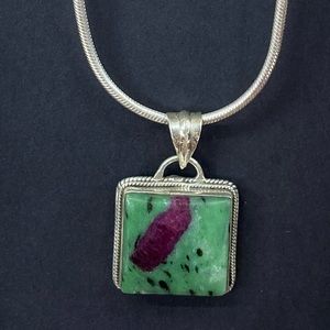 Semi Precious Stone Pendant Necklace with Silver Chain